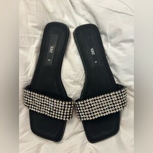 Zara Women's Black Sandals with Silver Accents